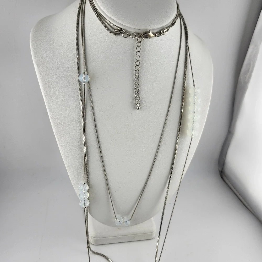 Silver Tone Layered Moonglow Bead Necklace‎